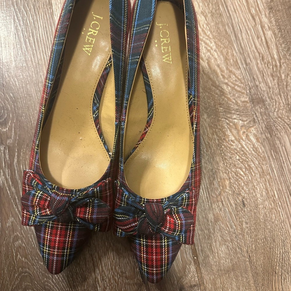 J. Crew Tartan Plaid Heels with Elegant Bow